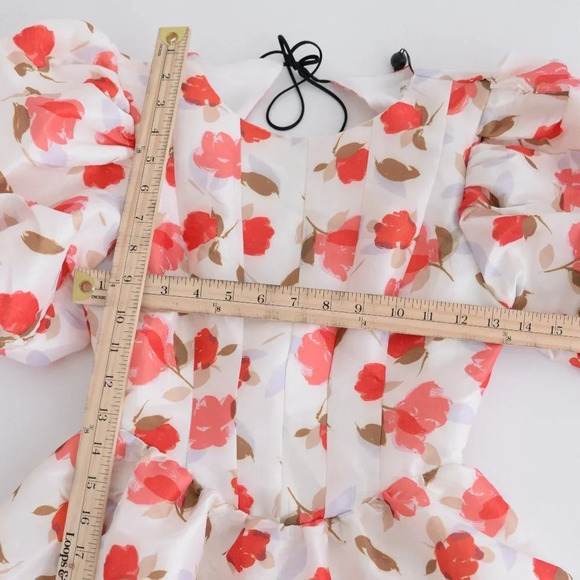 For Love & Lemons Jesse Puff Sleeve Floral  Mini Dress Cream & Red S NWT - Picture 14 of 14